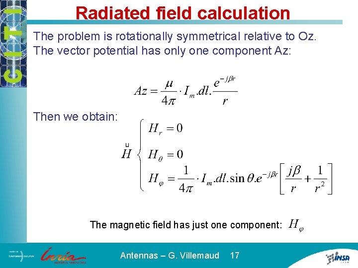 Radiated field calculation The problem is rotationally symmetrical relative to Oz. The vector potential