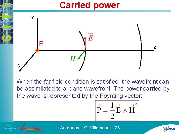 Carried power x E z y When the far field condition is satisfied, the