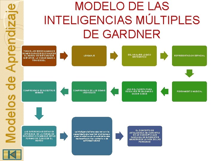 Modelos de Aprendizaje MODELO DE LAS INTELIGENCIAS MÚLTIPLES DE GARDNER TODOS LOS SERES HUMANOS