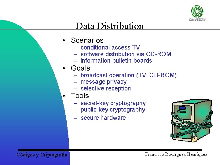 Data Distribution • Scenarios – conditional access TV – software distribution via CD ROM