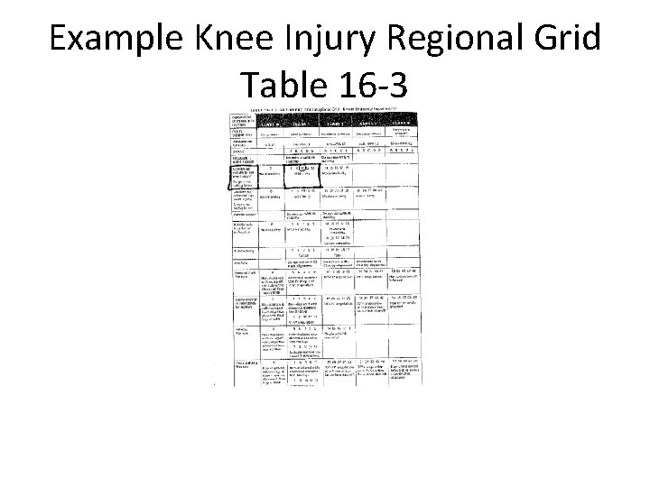 Example Knee Injury Regional Grid Table 16 -3 