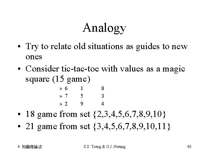 Analogy • Try to relate old situations as guides to new ones • Consider