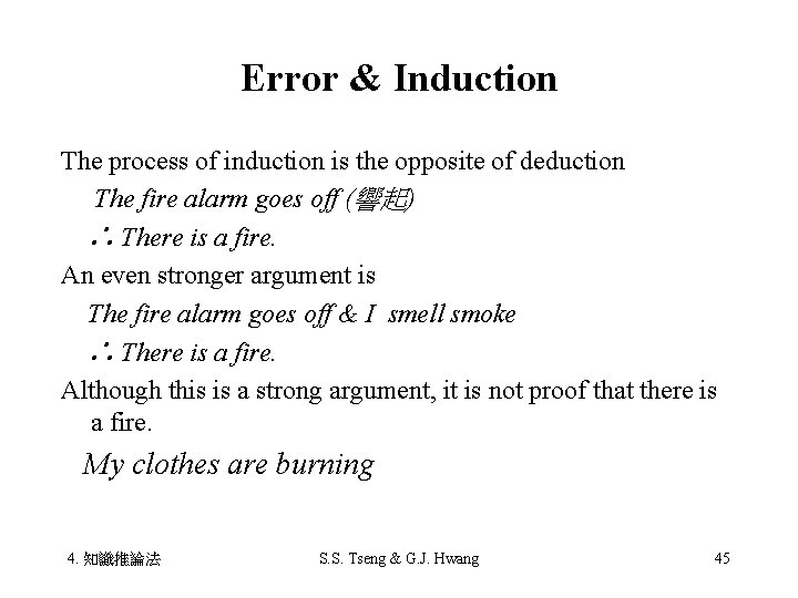 Error & Induction The process of induction is the opposite of deduction 　 The