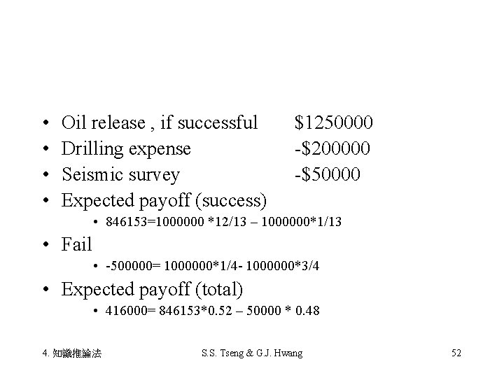  • • Oil release , if successful Drilling expense Seismic survey Expected payoff