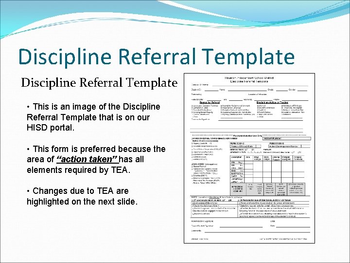 Discipline Referral Template • This is an image of the Discipline Referral Template that