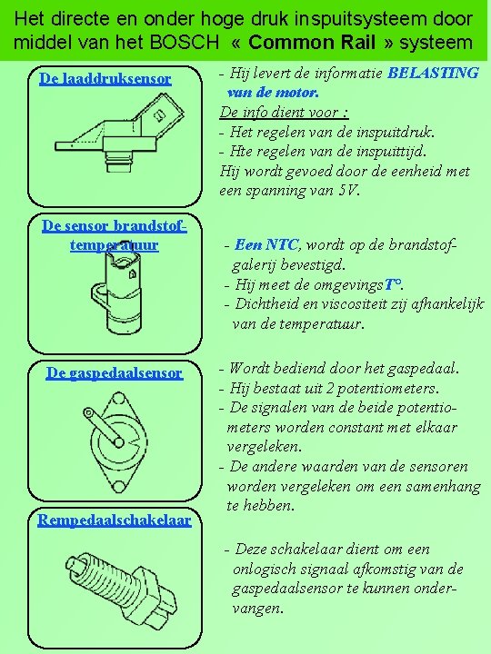 Het directe en onder hoge druk inspuitsysteem door middel van het BOSCH « Common