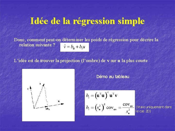 Idée de la régression simple Donc, comment peut-on déterminer les poids de régression pour