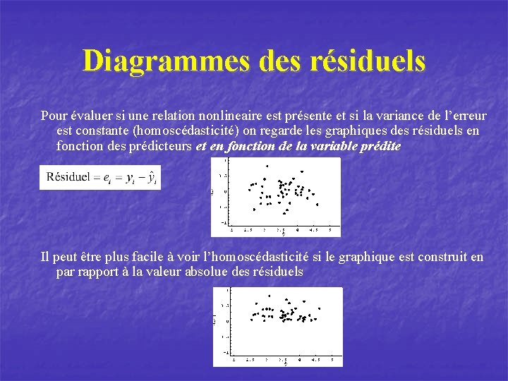 Diagrammes des résiduels Pour évaluer si une relation nonlineaire est présente et si la