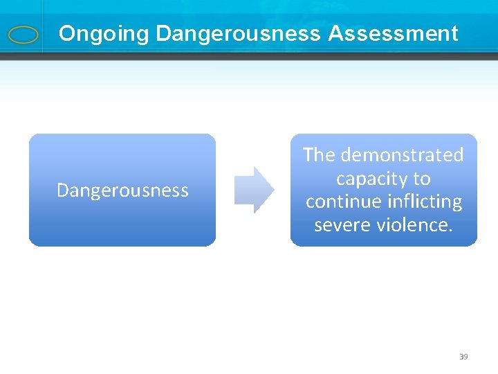 Ongoing Dangerousness Assessment Dangerousness The demonstrated capacity to continue inflicting severe violence. Ongoing Dangerousness