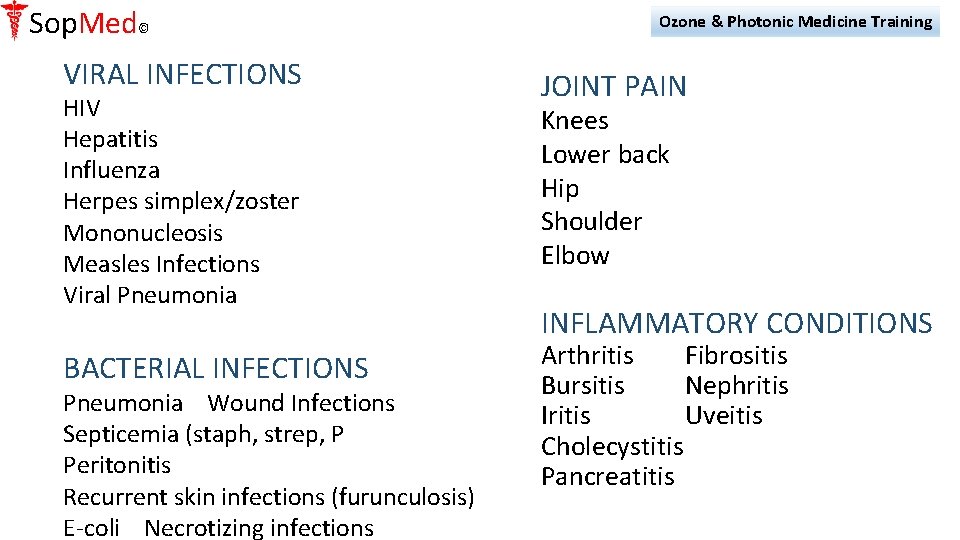 Sop. Med© VIRAL INFECTIONS HIV Hepatitis Influenza Herpes simplex/zoster Mononucleosis Measles Infections Viral Pneumonia
