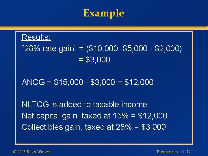 Example Results: “ 28% rate gain” = ($10, 000 -$5, 000 - $2, 000)