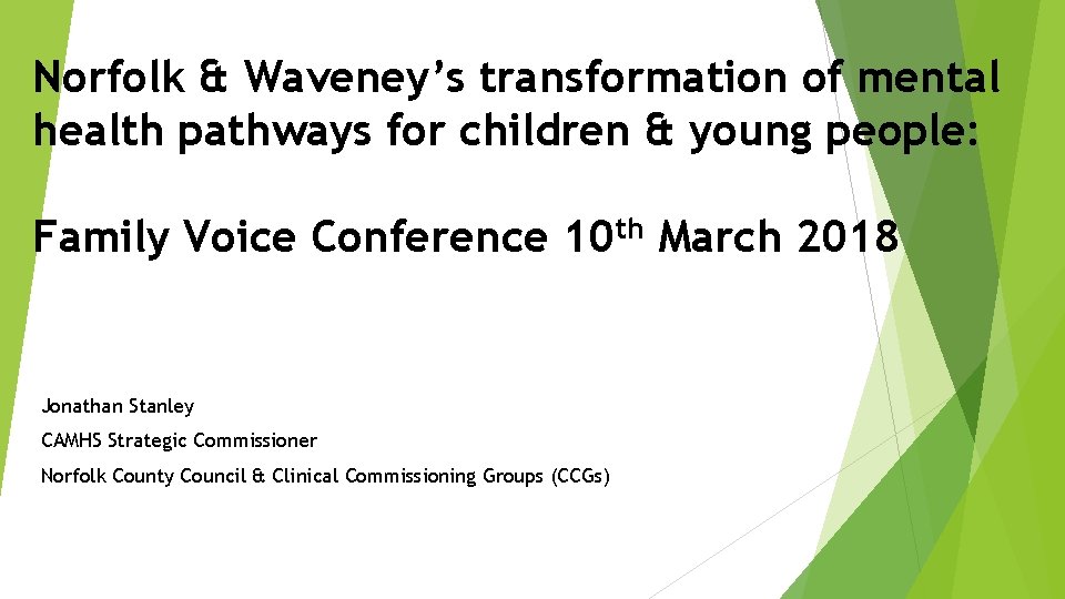 Norfolk & Waveney’s transformation of mental health pathways for children & young people: Family