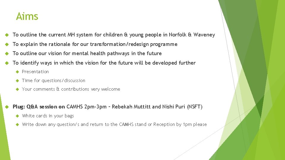 Aims To outline the current MH system for children & young people in Norfolk