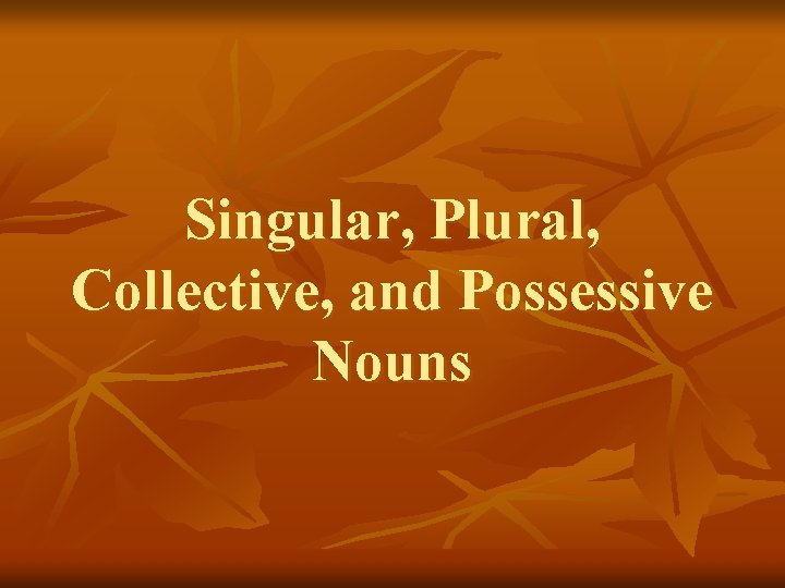 Singular, Plural, Collective, and Possessive Nouns 