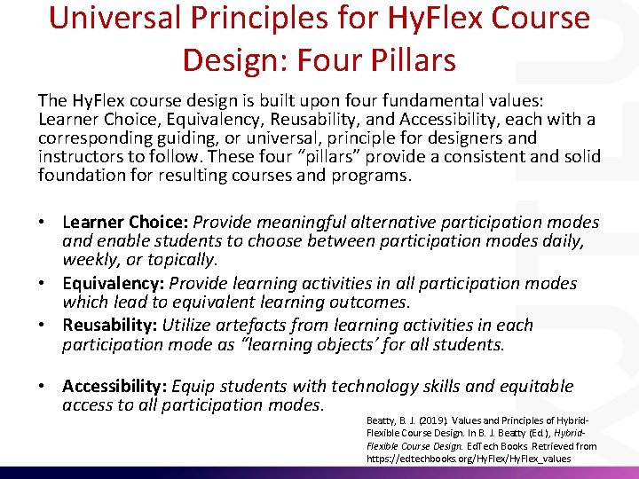 Universal Principles for Hy. Flex Course Design: Four Pillars The Hy. Flex course design