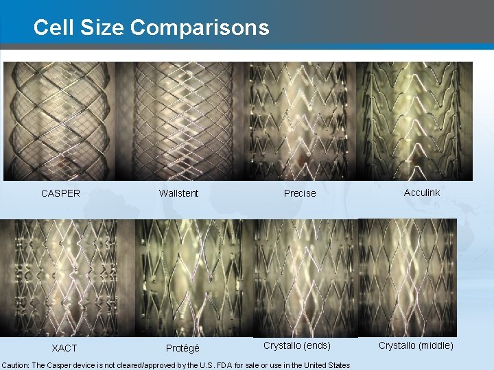 Cell Size Comparisons CASPER XACT Wallstent Protégé Precise Crystallo (ends) Caution: The Casper device