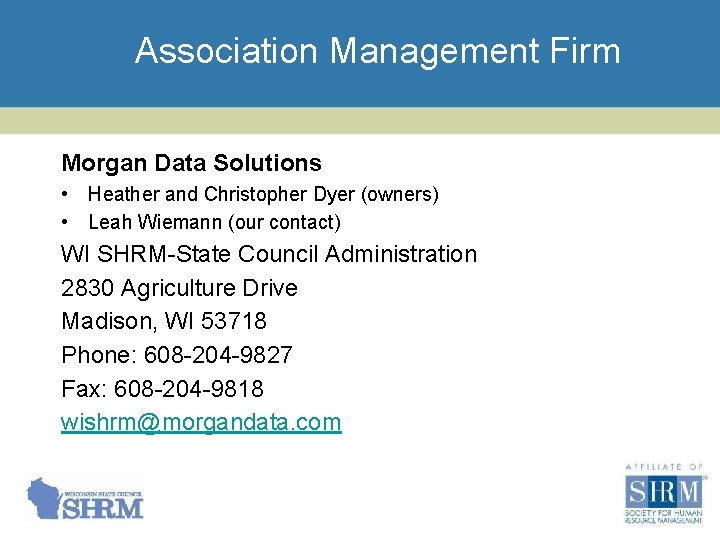 Association Management Firm Morgan Data Solutions • Heather and Christopher Dyer (owners) • Leah