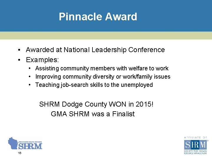 Pinnacle Award • Awarded at National Leadership Conference • Examples: • Assisting community members