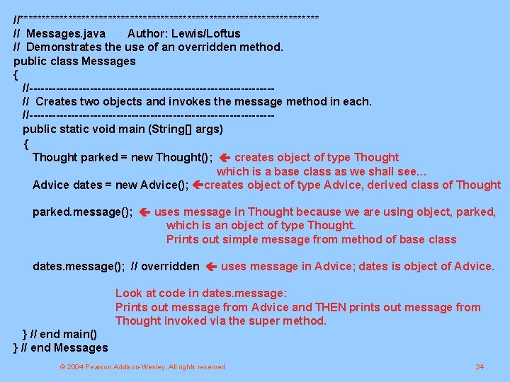 //********************************** // Messages. java Author: Lewis/Loftus // Demonstrates the use of an overridden method.