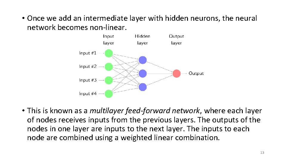  • Once we add an intermediate layer with hidden neurons, the neural network