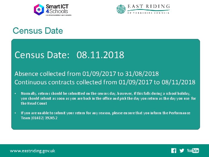 Census Date: 08. 11. 2018 Absence collected from 01/09/2017 to 31/08/2018 Continuous contracts collected