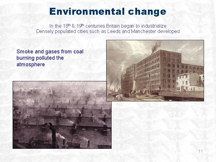 Environmental change In the 18 th & 19 th centuries Britain began to industrialize