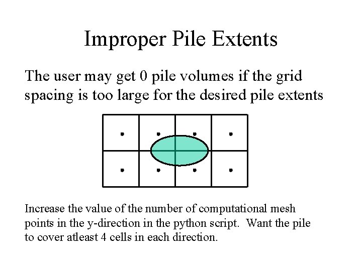 Improper Pile Extents The user may get 0 pile volumes if the grid spacing Improper Pile Extents The user may get 0 pile volumes if the grid spacing