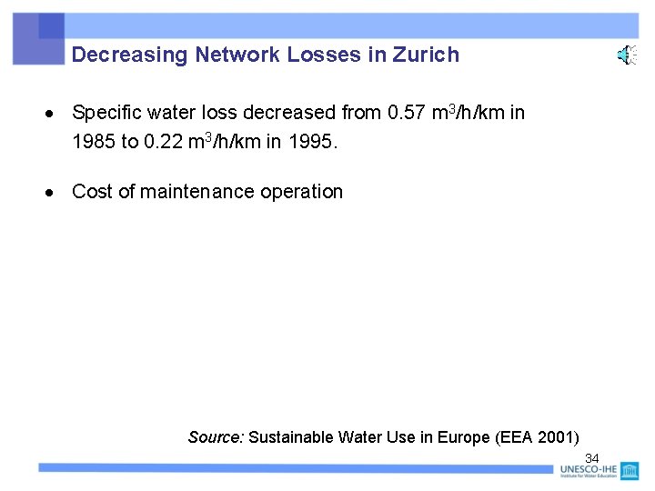 Decreasing Network Losses in Zurich Specific water loss decreased from 0. 57 m 3/h/km