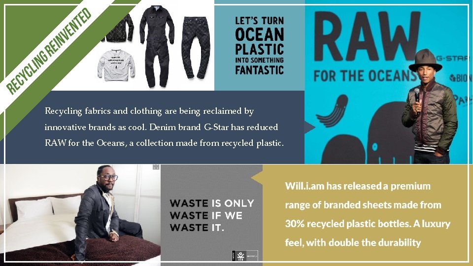 Recycling fabrics and clothing are being reclaimed by innovative brands as cool. Denim brand