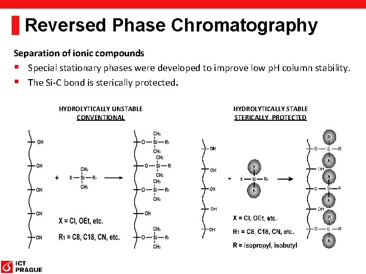 Reversed Phase Chromatography Separation of ionic compounds § Special stationary phases were developed to
