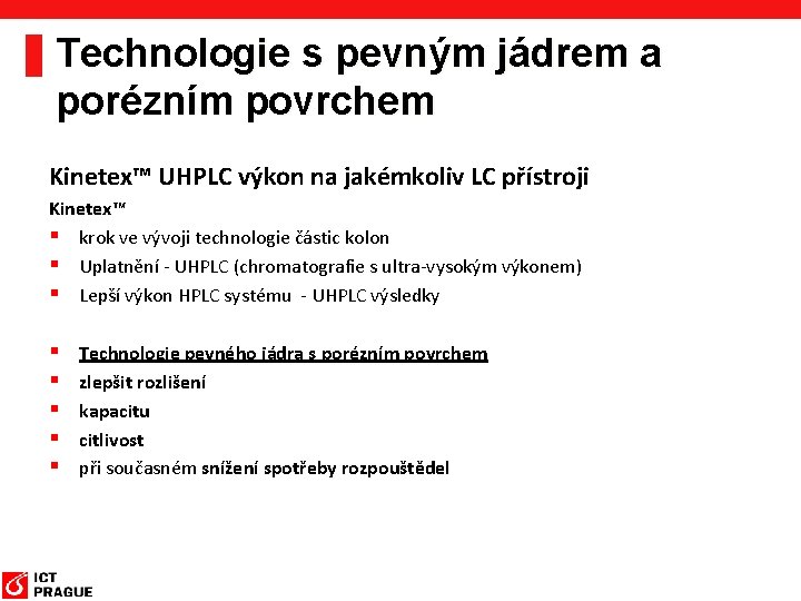 Technologie s pevným jádrem a porézním povrchem Kinetex™ UHPLC výkon na jakémkoliv LC přístroji