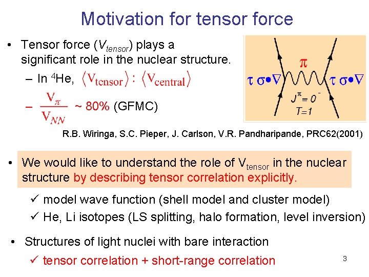 Motivation for tensor force • Tensor force (Vtensor) plays a significant role in the