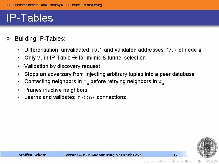 >> Architecture and Design >> Peer Discovery IP-Tables Ø Building IP-Tables: • • Differentiation: >> Architecture and Design >> Peer Discovery IP-Tables Ø Building IP-Tables: • • Differentiation: