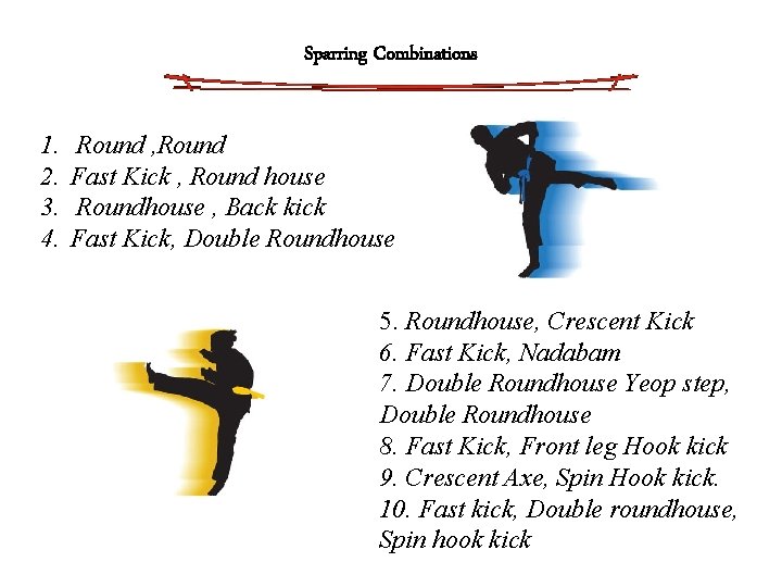 Sparring Combinations 1. 2. 3. 4. Round , Round Fast Kick , Round house
