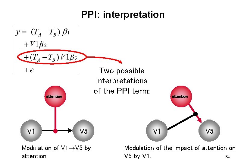 PPI: interpretation Two possible interpretations of the PPI term: attention V 1 V 5