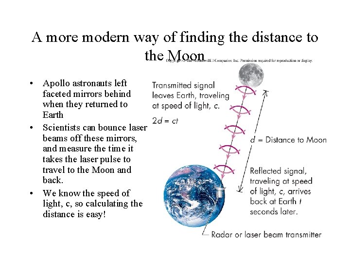 A more modern way of finding the distance to the Moon • Apollo astronauts