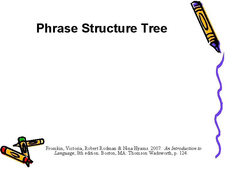 Phrase Structure Tree Fromkin, Victoria, Robert Rodman & Nina Hyams. 2007. An Introduction to