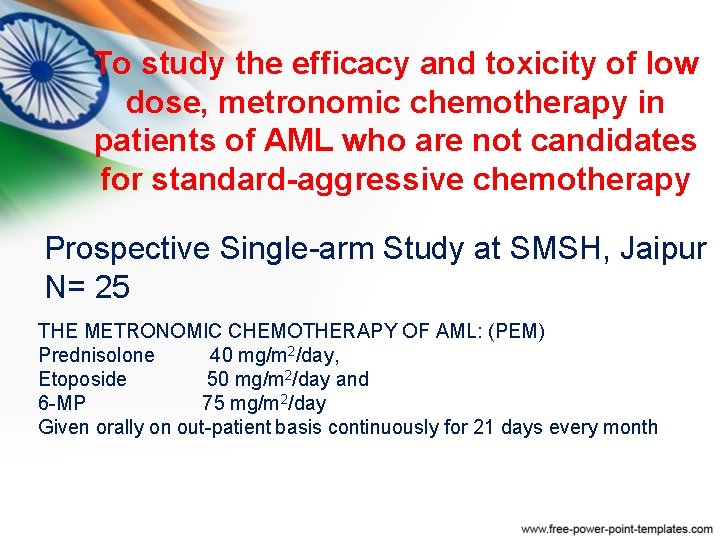 To study the efficacy and toxicity of low dose, metronomic chemotherapy in patients of To study the efficacy and toxicity of low dose, metronomic chemotherapy in patients of