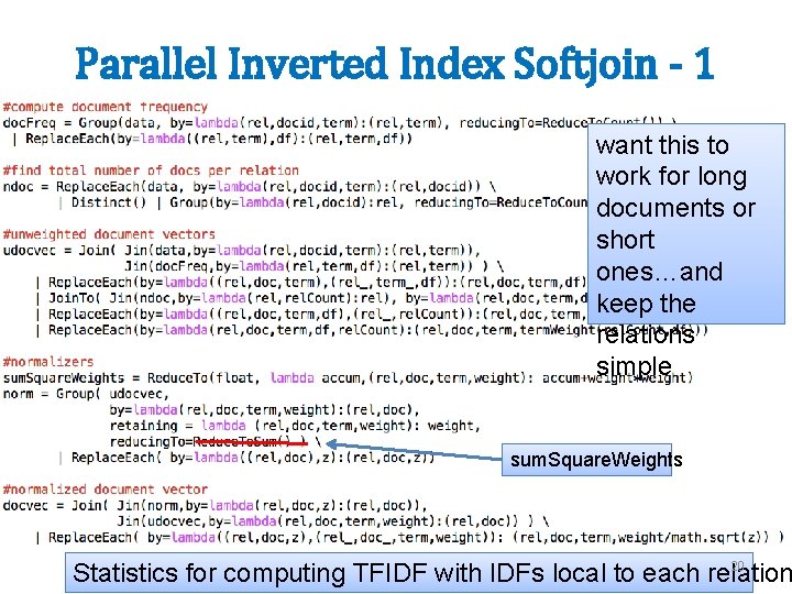 Parallel Inverted Index Softjoin - 1 want this to work for long documents or