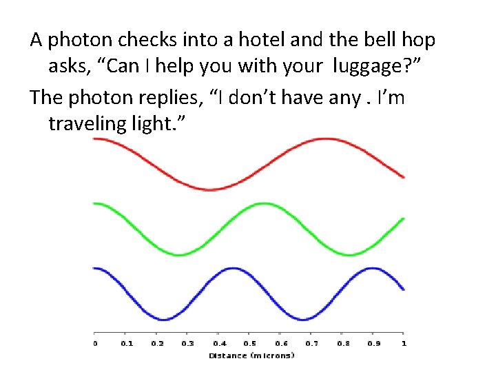 A photon checks into a hotel and the bell hop asks, “Can I help