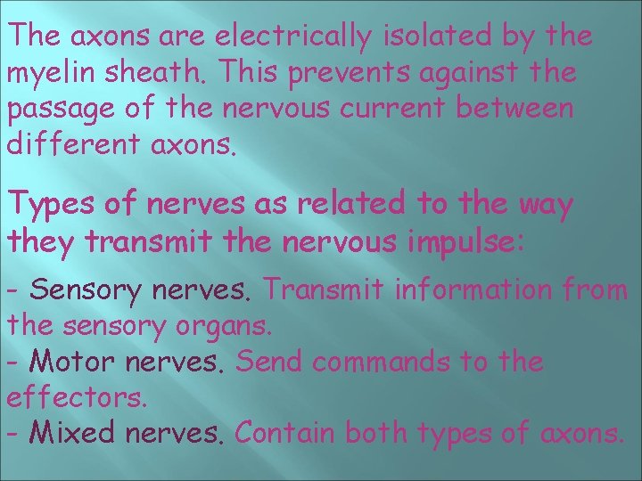 The axons are electrically isolated by the myelin sheath. This prevents against the passage