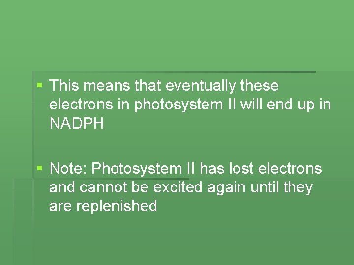 § This means that eventually these electrons in photosystem II will end up in