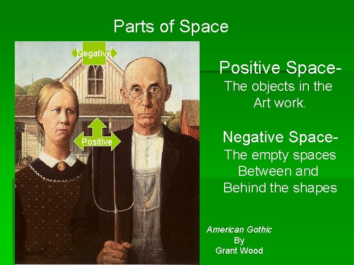 Parts of Space Negative Positive Space. The objects in the Art work. Positive Negative