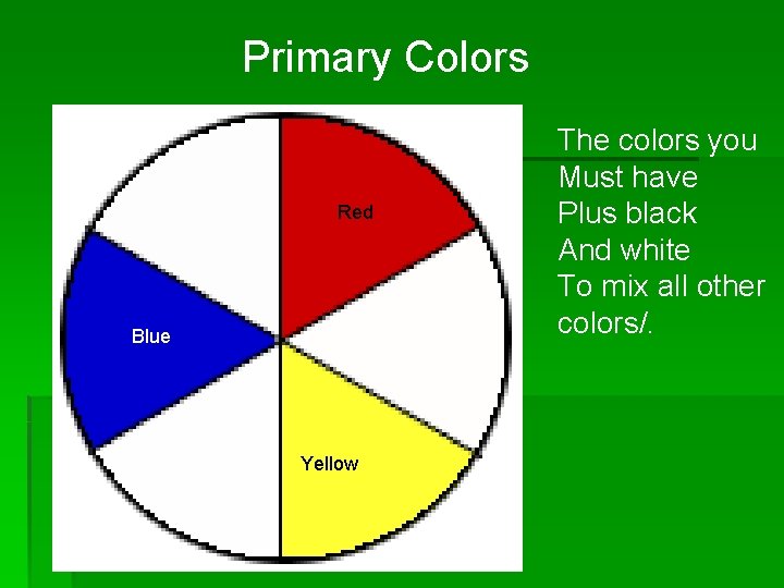 Primary Colors Red Blue Yellow The colors you Must have Plus black And white