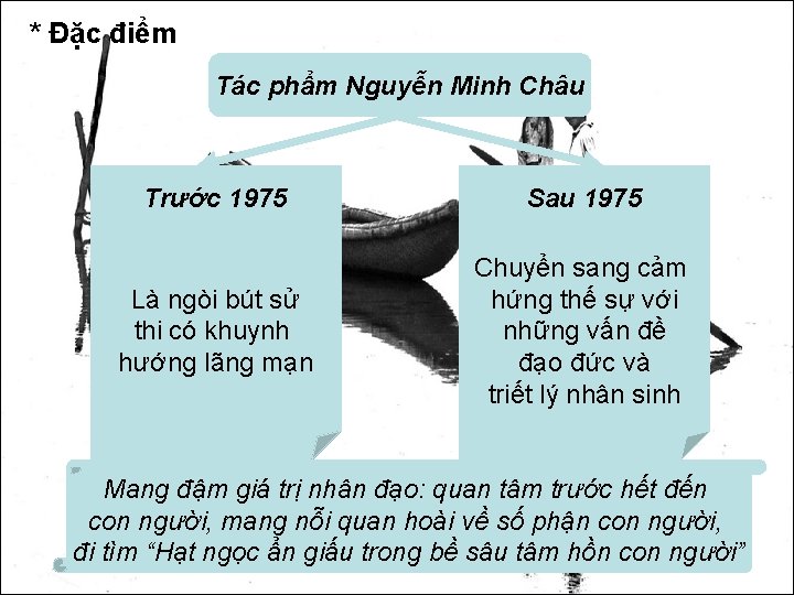 * Đặc điểm Tác phẩm Nguyễn Minh Châu Trước 1975 Sau 1975 Là ngòi