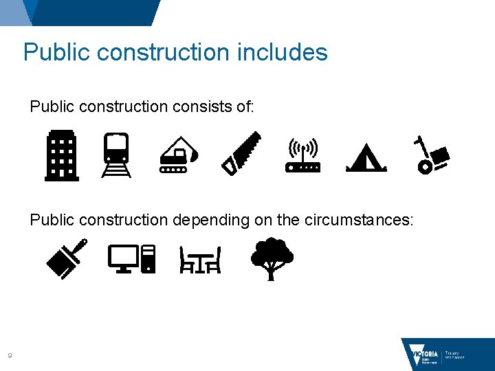 Public construction includes Public construction consists of: Public construction depending on the circumstances: 9