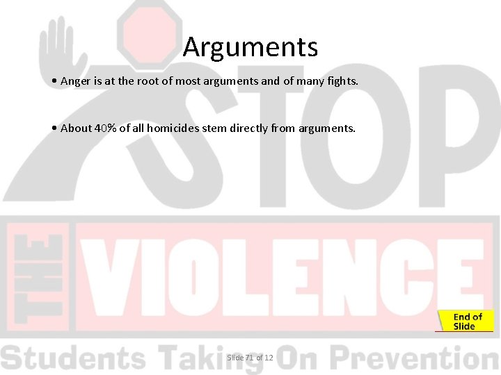 Arguments • Anger is at the root of most arguments and of many fights.