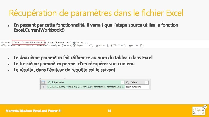 Récupération de paramètres dans le fichier Excel 