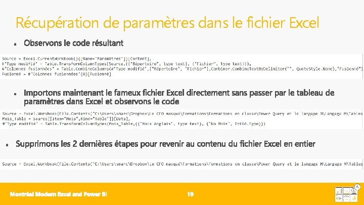 Récupération de paramètres dans le fichier Excel 