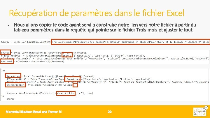 Récupération de paramètres dans le fichier Excel 